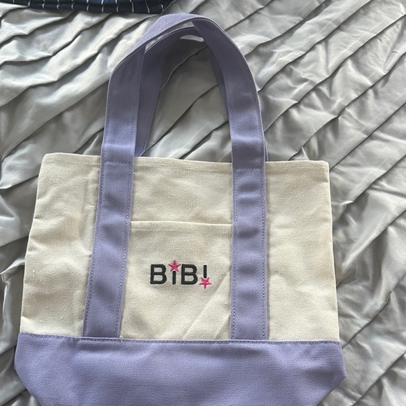 BiBi Handbags - BiBi Cream and Purple Canvas Tote